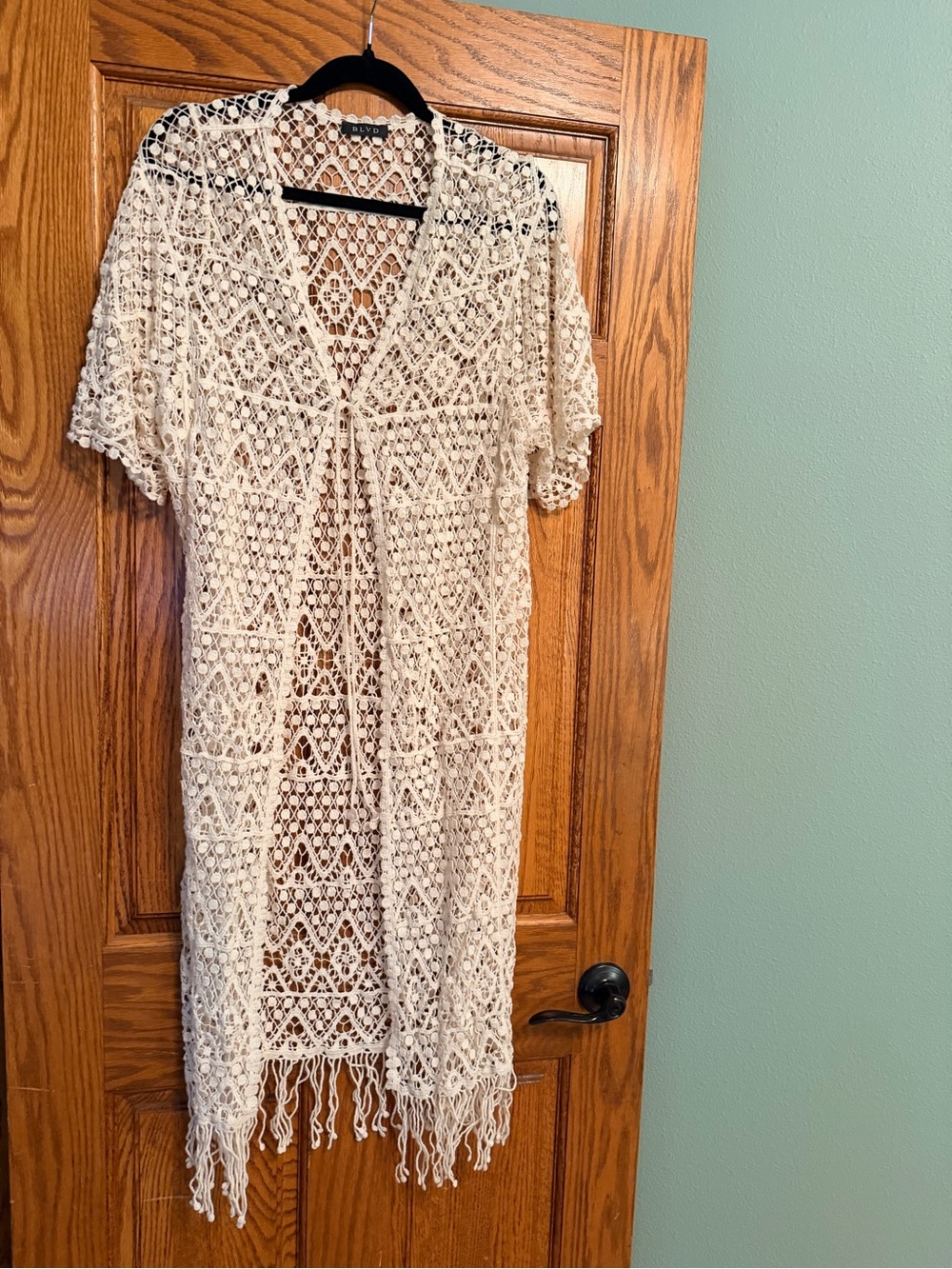 Crochet Fringe Kimono - Cream - Picture 1 of 3